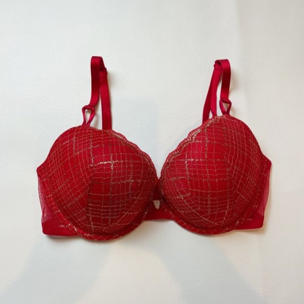 NWOT Victoria's Secret Bra 34D Push-Up Red Gold Metallic B1478